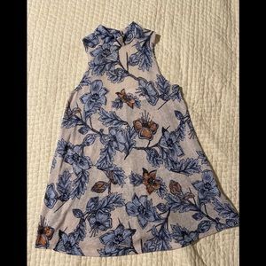 High neck, open back blue dress from Soca